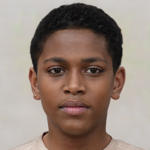 Neutral black young-adult female with short  black hair and brown eyes
