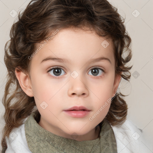 Neutral white child female with medium  brown hair and brown eyes