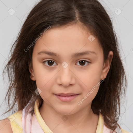 Neutral white child female with medium  brown hair and brown eyes