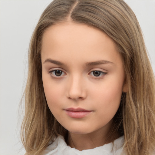 Neutral white child female with long  brown hair and brown eyes