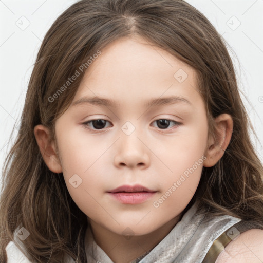 Neutral white child female with long  brown hair and brown eyes