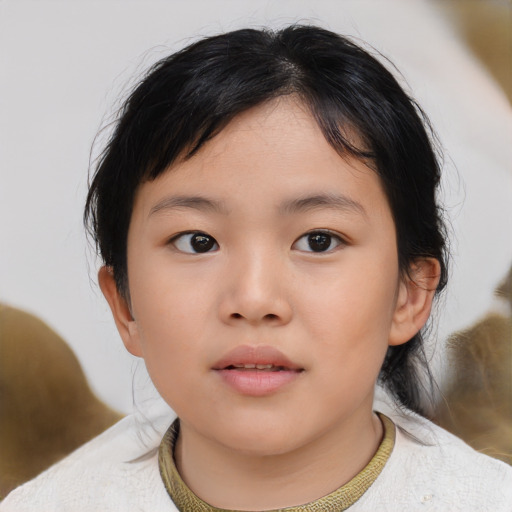 Neutral asian child female with medium  brown hair and brown eyes