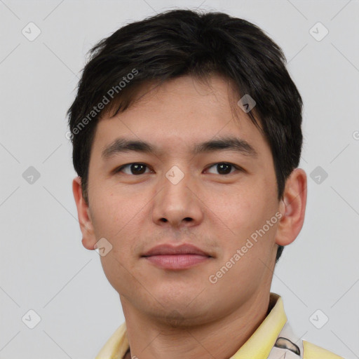 Neutral asian young-adult male with short  brown hair and brown eyes