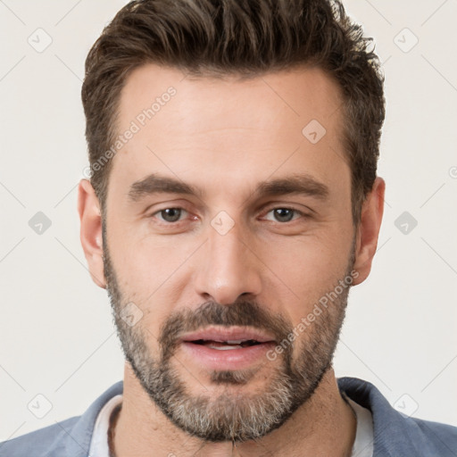 Neutral white adult male with short  brown hair and brown eyes