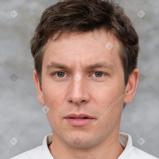 Neutral white adult male with short  brown hair and brown eyes