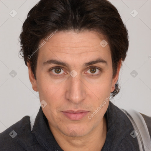 Neutral white adult male with short  brown hair and brown eyes