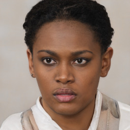 Neutral black young-adult female with short  brown hair and brown eyes