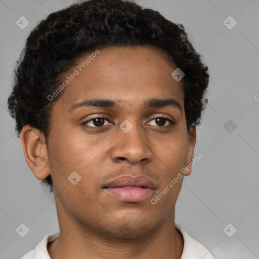 Neutral black young-adult male with short  brown hair and brown eyes