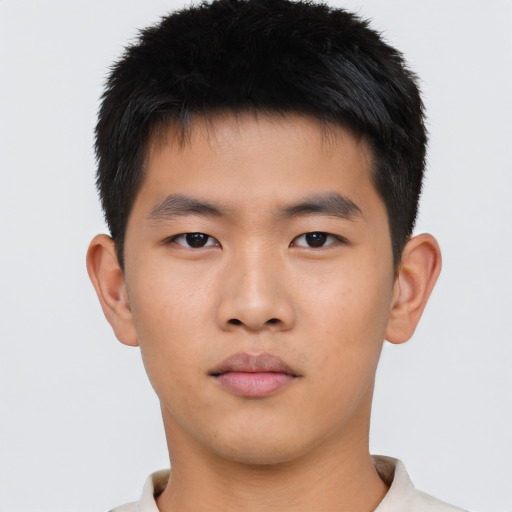 Neutral asian young-adult male with short  brown hair and brown eyes