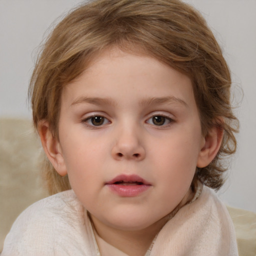 Neutral white child female with medium  brown hair and brown eyes