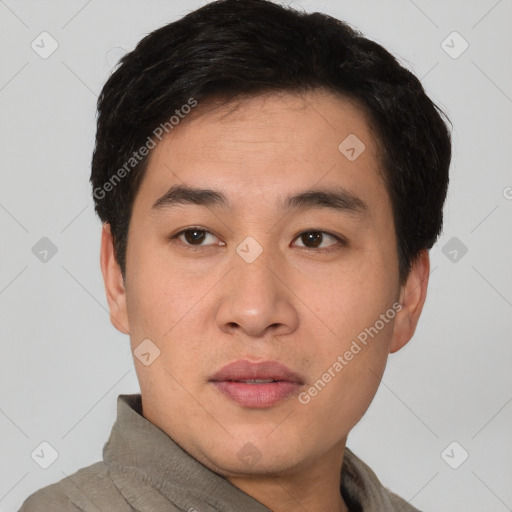 Neutral asian young-adult male with short  brown hair and brown eyes