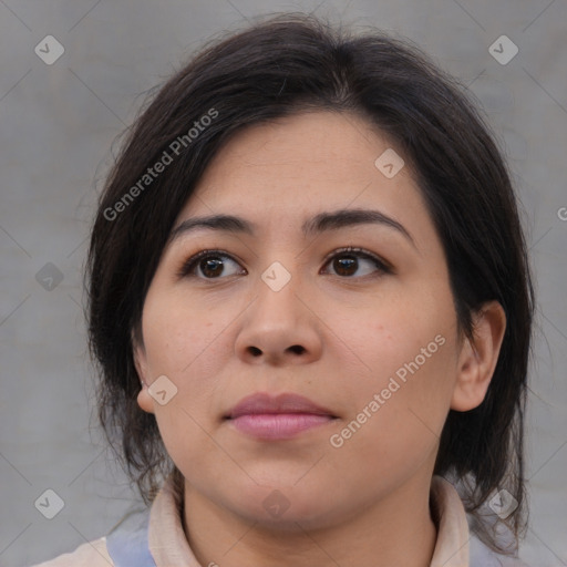 Neutral asian young-adult female with medium  brown hair and brown eyes