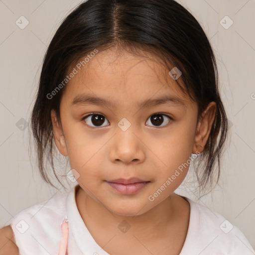 Neutral white child female with medium  brown hair and brown eyes