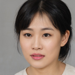 Neutral asian young-adult female with medium  brown hair and brown eyes