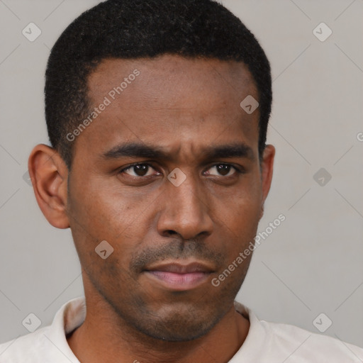 Neutral latino young-adult male with short  brown hair and brown eyes