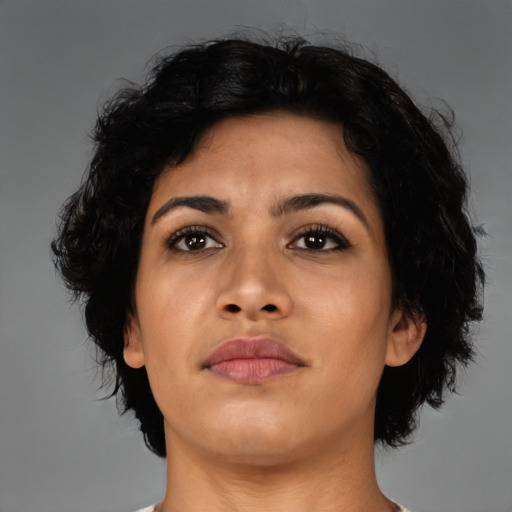 Neutral asian young-adult female with medium  brown hair and brown eyes