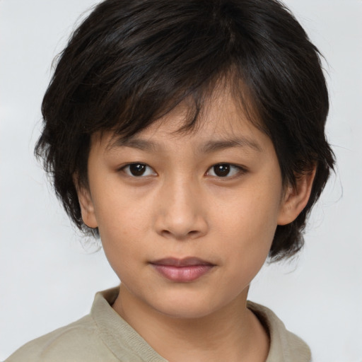 Neutral asian young-adult female with medium  brown hair and brown eyes