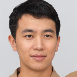 Neutral asian young-adult male with short  brown hair and brown eyes