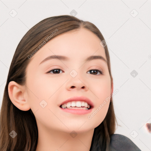 Neutral white child female with long  brown hair and brown eyes