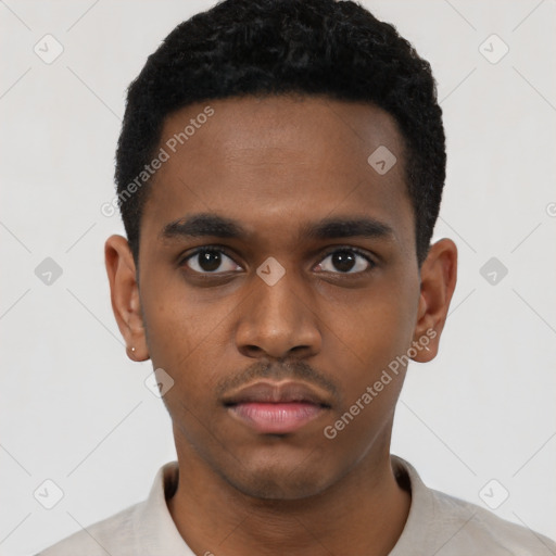 Neutral black young-adult male with short  brown hair and brown eyes