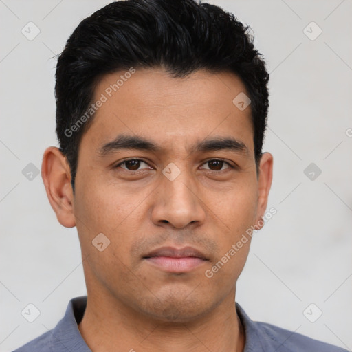 Neutral asian young-adult male with short  black hair and brown eyes