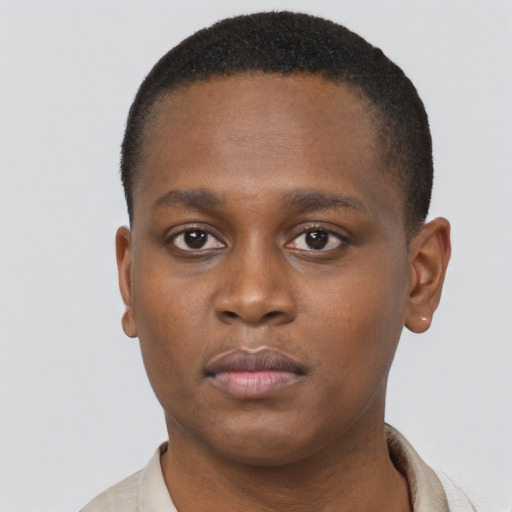 Neutral black young-adult male with short  brown hair and brown eyes