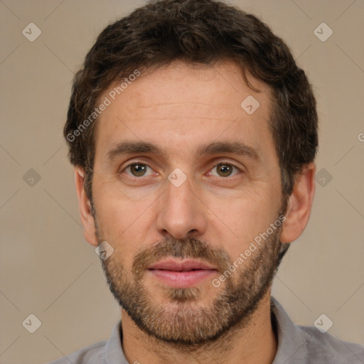 Neutral white adult male with short  brown hair and brown eyes