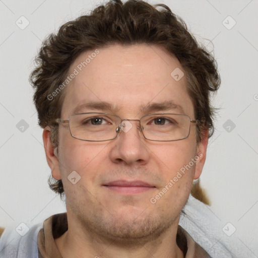 Neutral white adult male with short  brown hair and brown eyes