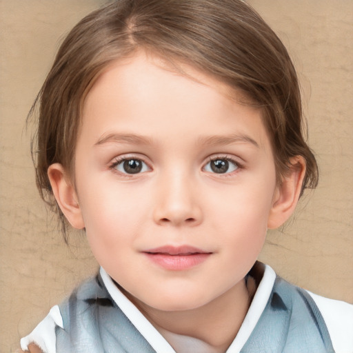 Neutral white child female with medium  brown hair and brown eyes