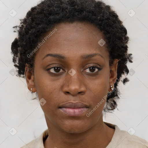 Neutral black young-adult female with short  brown hair and brown eyes