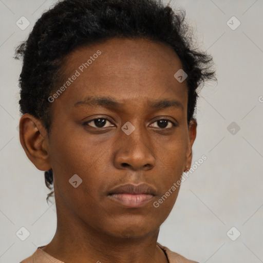 Neutral black young-adult male with short  brown hair and brown eyes