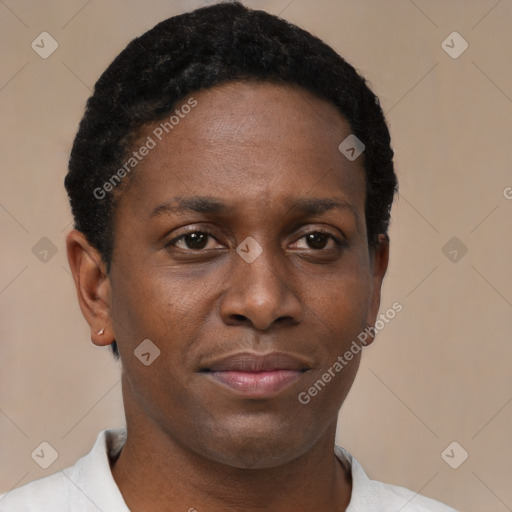 Neutral black young-adult female with short  brown hair and brown eyes