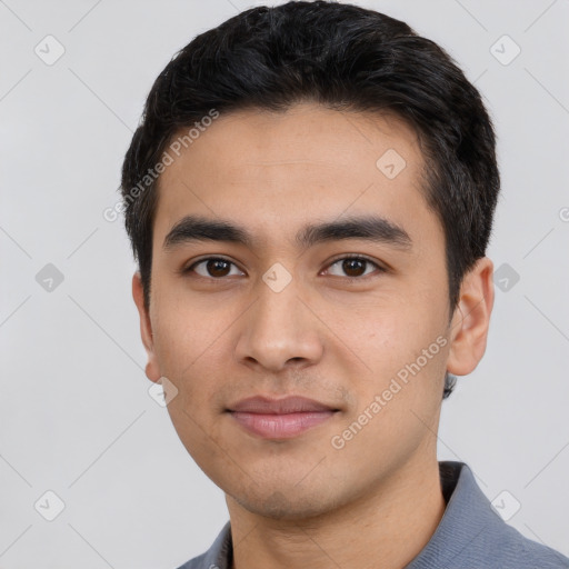 Neutral asian young-adult male with short  black hair and brown eyes