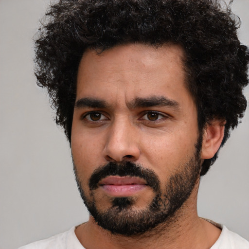 Neutral white adult male with short  black hair and brown eyes