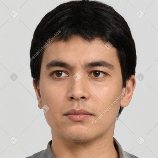 Neutral asian young-adult male with short  black hair and brown eyes