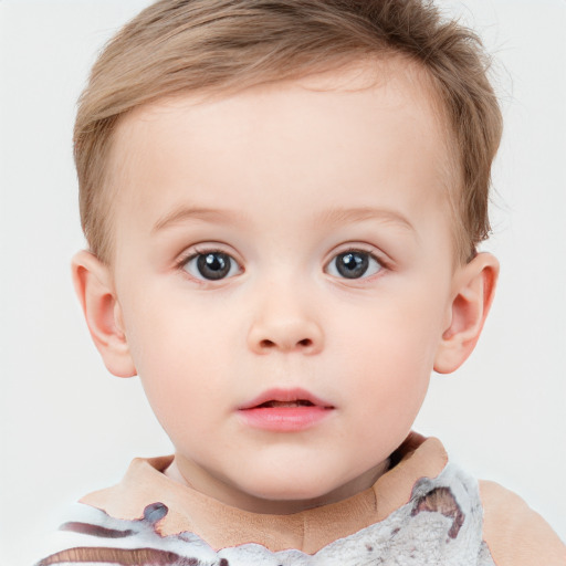 Neutral white child female with short  brown hair and blue eyes