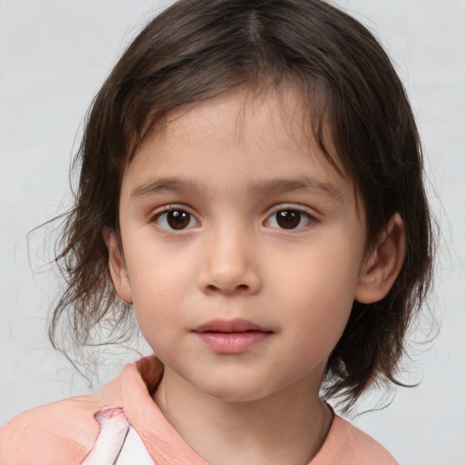 Neutral white child female with medium  brown hair and brown eyes