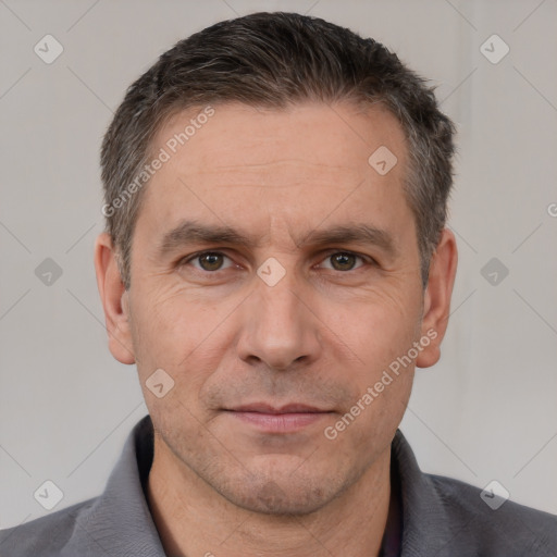 Neutral white adult male with short  brown hair and brown eyes