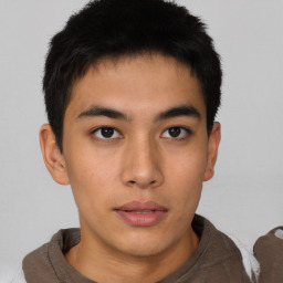 Neutral asian young-adult male with short  brown hair and brown eyes