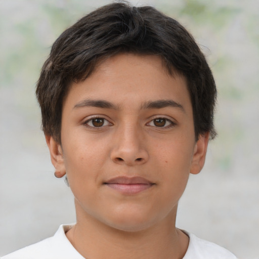 Neutral asian young-adult female with short  brown hair and brown eyes
