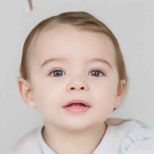 Neutral white child female with short  brown hair and blue eyes