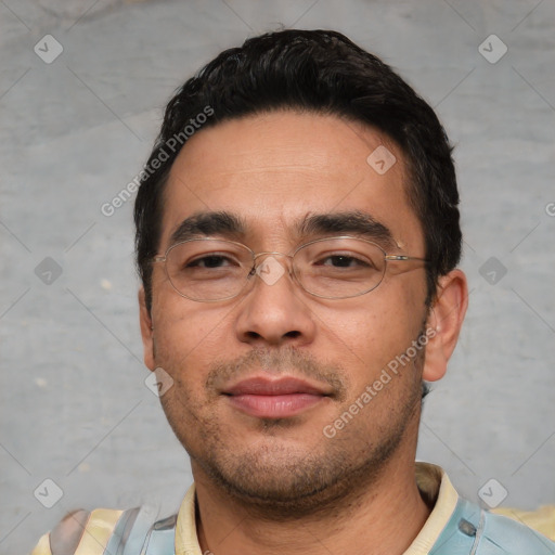 Neutral white young-adult male with short  black hair and brown eyes