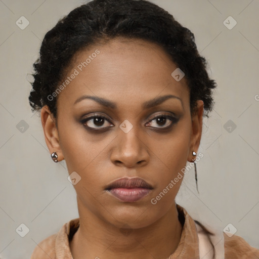 Neutral black young-adult female with short  brown hair and brown eyes