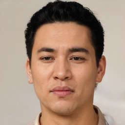 Neutral asian young-adult male with short  black hair and brown eyes