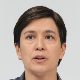 Neutral white adult male with short  black hair and brown eyes