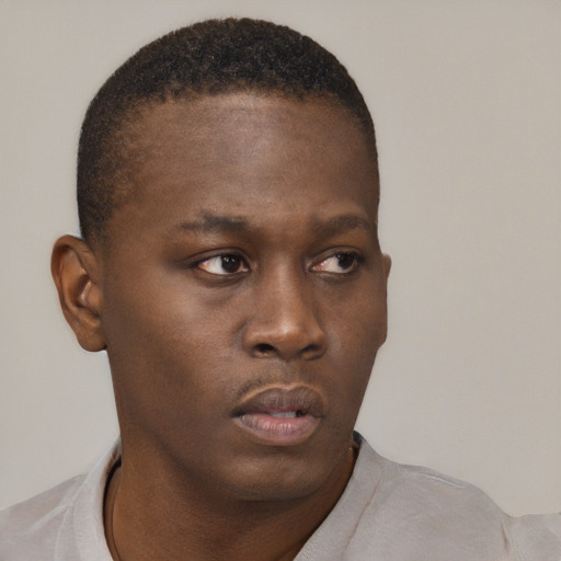 Neutral black young-adult male with short  brown hair and brown eyes