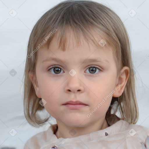 Neutral white child female with medium  brown hair and blue eyes