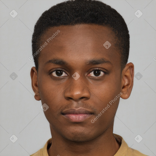 Neutral black young-adult male with short  brown hair and brown eyes