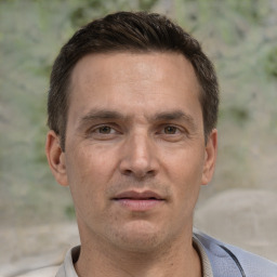 Neutral white adult male with short  brown hair and brown eyes