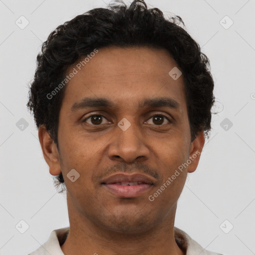 Neutral black young-adult male with short  brown hair and brown eyes